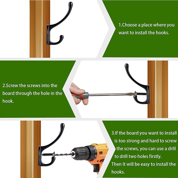 Bosdontek Vintage Kleiderhaken 10 stück Wandhaken Handtuchhaken Metall Huthaken Mantelhaken Doppelt Garderobenhaken Ideal für Bad Küche Büro Toilette Einkaufszentrum (Schwarz)