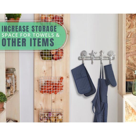 Comfify Vintage Kleiderhaken in Muscheloptik - Mantelhaken aus rustikalem Gusseisen mit 4 dekorativen Haken - inklusive Schrauben und Dübeln - Beach House Decor