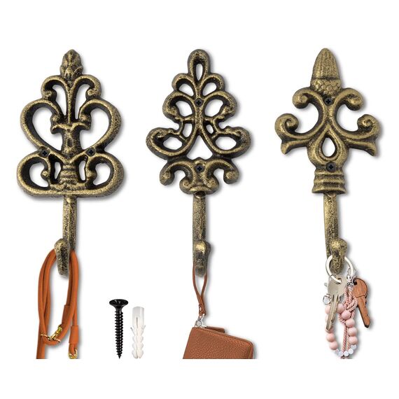 Comfify Dekorativer Shabby Chic Wandhaken - Rustikal - Antik anmutend - Französischer Landhaus-Charme - Große Dekorative Hängehaken - 3er Set - Schrauben und Dübel zur Montage inklusive