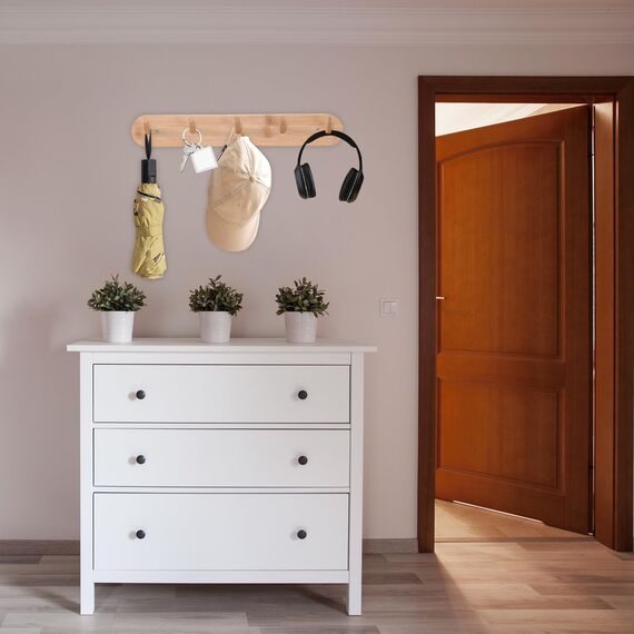 Edergoo Kleiderhaken zur Wandmontage, 2 Stück, Bambus-Kleiderhaken für Wand, Garderobenständer strapazierfähig mit Schrauben, Tasche, Schlüssel