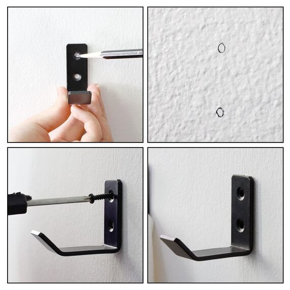 TIANLIN 2 Stück Wandhaken Schwarz aus Edelstahl, Kleine L-Form Kleiderhaken mit Schrauben und Dübeln, Wandhaken Garderobe für Bad, Küche, Schlüssel, Taschen und Kleidung