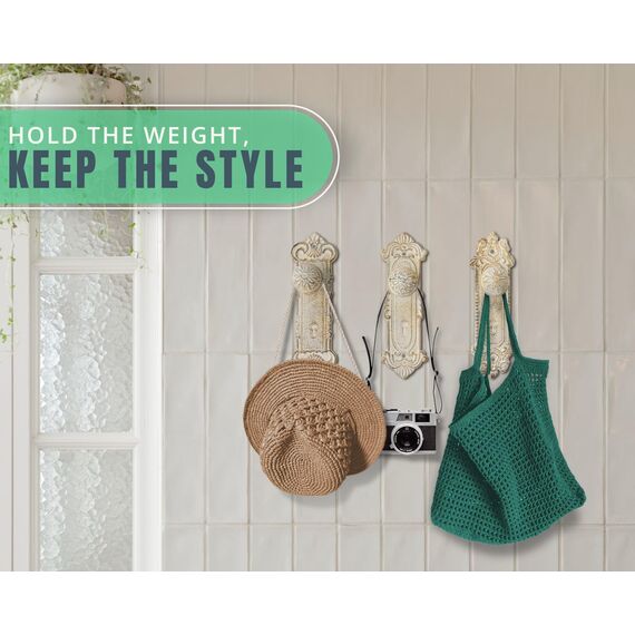 Comfify Shabby Chic Dekorative Gusseisen-Wandhaken, Weiß (Rustic White), Türknauf-Kleiderhaken für Wand, 3er-Set, Schrauben und Dübel enthalten, Antike Wandhaken zum Aufhängen von Kleidung