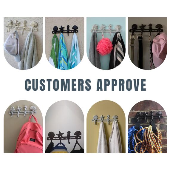 Comfify Vintage Seashell Kleiderhaken, rustikal, Gusseisen, Wandaufhänger mit 4 dekorativen Haken – inklusive Schrauben und Dübeln – Strandhaus-Dekor – Braun