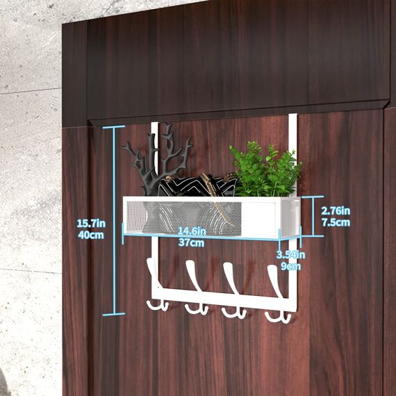Kaiferty Türhaken-Organizer, Tür-Kleiderbügel, Handtuchhalter, Netzkorb mit 12 Haken, über der Tür, Aufbewahrung, Kleiderhaken hinter der Tür, Organizer für Badezimmer, Küche, Büro (weiß)