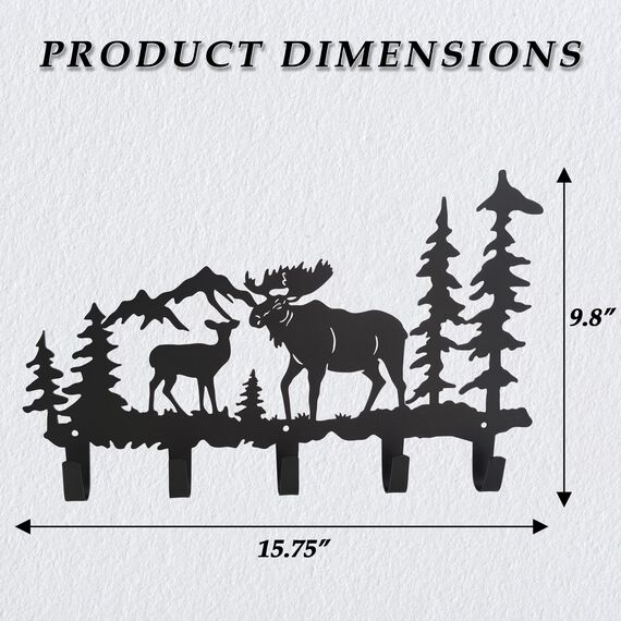 VIVICOMFY Metall-Elch-Haken, Wandkunst-Dekor, zum Aufhängen von Kleidern, Schlüsseln, Hut, Tier-Themen-Haken, hübsche Heimdekoration für Aufbewahrung, Wohnzimmer, Flur, Büro, Schwarz