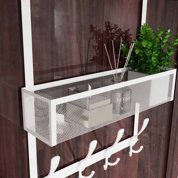 Kaiferty Türhaken-Organizer, Tür-Kleiderbügel, Handtuchhalter, Netzkorb mit 12 Haken, über der Tür, Aufbewahrung, Kleiderhaken hinter der Tür, Organizer für Badezimmer, Küche, Büro (weiß)