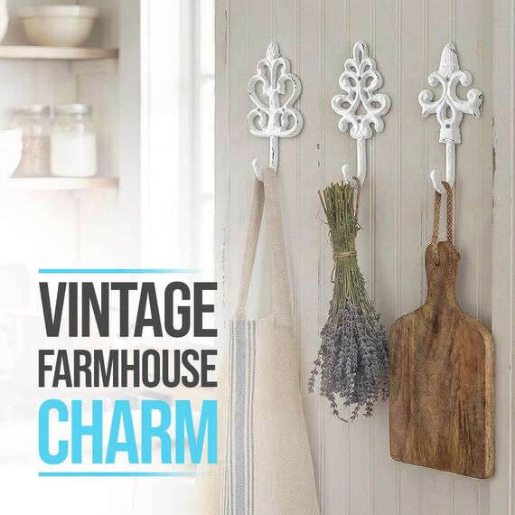 Comfify Dekorativer Shabby Chic Wandhaken - Rustikal - Antik anmutend - Französischer Landhaus-Charme - Große Dekorative Hängehaken - 3er Set - Schrauben und Dübel zur Montage inklusive