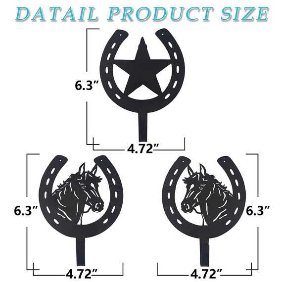 VIVICOMFY Rustikale Haken mit Pferdekopf und Stern, Kleiderhaken, Schlüsselhaken, 3 Stück
