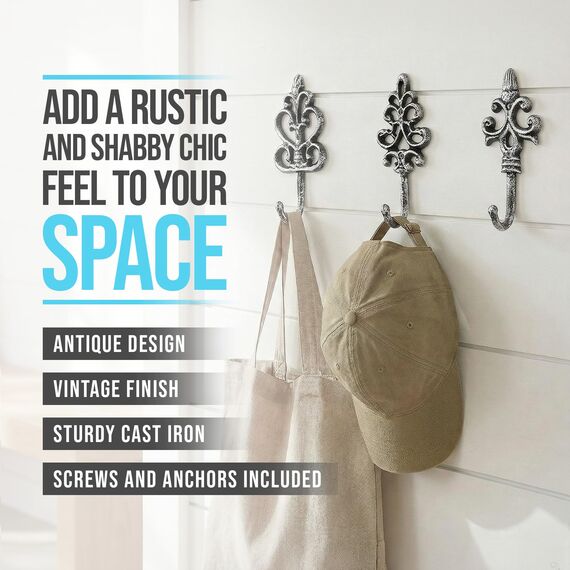 Comfify Dekorativer Shabby Chic Wandhaken - Rustikal - Antik anmutend - Französischer Landhaus-Charme - Große Dekorative Hängehaken - 3er Set - Schrauben und Dübel zur Montage inklusive