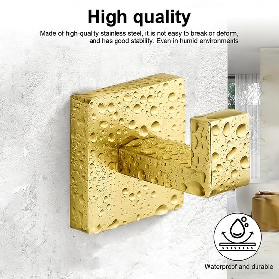 TIANLIN 2 Stück Handtuchhaken zum Bohren, Gebürstetes Gold Wandhaken aus 304 Edelstahl, Versteckte Montage mit Quadratischem Sockel und Installationswerkzeug, für Badezimmer, Küche, Büro