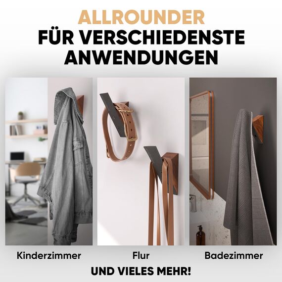 Wandhaken | Kleiderhaken Wand [3er SET] mit Montagematerial - Stilvolle Garderobenleiste, Huthaken, Garderobenhaken, Jackenhalter (Schwarz-Walnuss)