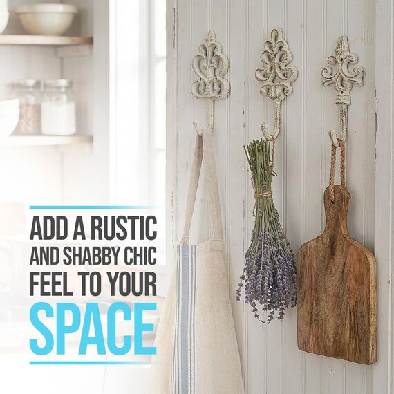 Comfify Dekorativer Shabby Chic Wandhaken - Rustikal - Antik anmutend - Französischer Landhaus-Charme - Große Dekorative Hängehaken - 3er Set - Schrauben und Dübel zur Montage inklusive