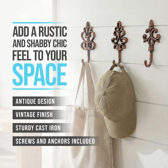 Comfify Dekorativer Shabby Chic Wandhaken - Rustikal - Antik anmutend - Französischer Landhaus-Charme - Große Dekorative Hängehaken - 3er Set - Schrauben und Dübel zur Montage inklusive