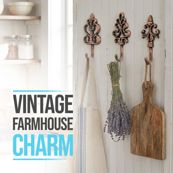 Comfify Dekorativer Shabby Chic Wandhaken - Rustikal - Antik anmutend - Französischer Landhaus-Charme - Große Dekorative Hängehaken - 3er Set - Schrauben und Dübel zur Montage inklusive