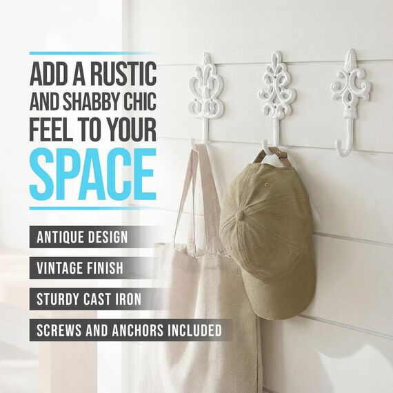 Comfify Dekorativer Shabby Chic Wandhaken - Rustikal - Antik anmutend - Französischer Landhaus-Charme - Große Dekorative Hängehaken - 3er Set - Schrauben und Dübel zur Montage inklusive
