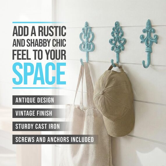 Comfify Dekorativer Shabby Chic Wandhaken - Rustikal - Antik anmutend - Französischer Landhaus-Charme - Große Dekorative Hängehaken - 3er Set - Schrauben und Dübel zur Montage inklusive