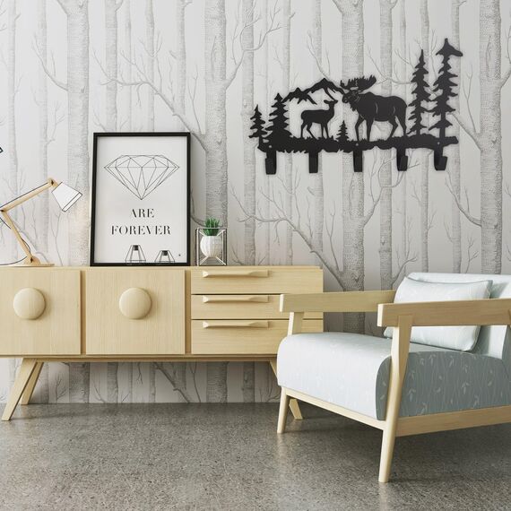 VIVICOMFY Metall-Elch-Haken, Wandkunst-Dekor, zum Aufhängen von Kleidern, Schlüsseln, Hut, Tier-Themen-Haken, hübsche Heimdekoration für Aufbewahrung, Wohnzimmer, Flur, Büro, Schwarz