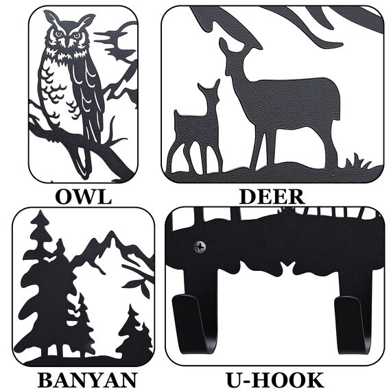 VIVICOMFY Metall-Eulen-Haken, Wandkunst-Dekor, zum Aufhängen von Kleidern, Schlüsseln, Hut, Rucksack, Tier-Themen-Haken, hübsche Heimdekoration für Aufbewahrung, Wohnzimmer, Flur, Büro, Schwarz