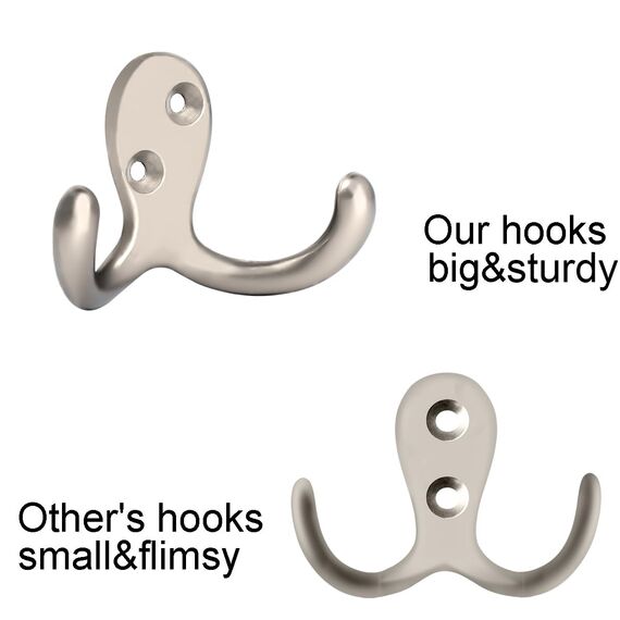 IBosins 8 Stück robuste Kleiderhaken mit doppelter Zinke, Wandmontage mit 16 Schrauben, Retro-Doppel-Kleiderhaken, Mehrzweckhaken für Mantel, Schal, (silberfarben)