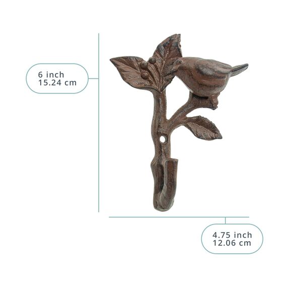 Comfify Vogel auf Ast Wandhaken - Metall, strapazierfähig, rustikal, Vintage, recyceltes Metall, dekorative Geschenkidee - 4.75x1.8x6 - Mit Schrauben und Dübeln - Braun