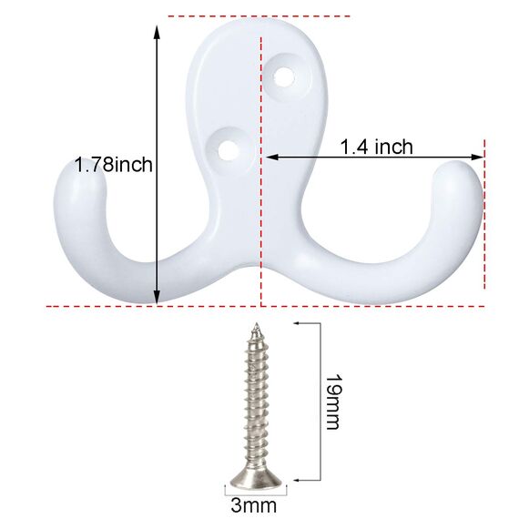 IBosins Robuste Doppelzinken-Kleiderhaken, Wandmontage, mit 16 Schrauben, Retro-Doppelhaken, Allzweckhaken für Mantel, Schal, Tasche, Handtuch, Schlüssel, Kappe, Tasse, Hut, 8 Stück