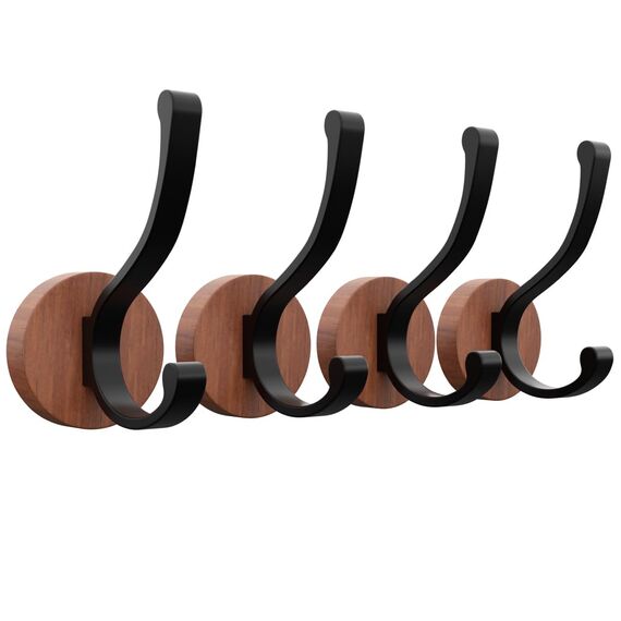 SAYONEYES Rustikale Holz-Kleiderhaken zur Wandmontage, robuste Wandhaken aus massivem Walnussholz, mit Schrauben, Doppelhaken zum Aufhängen von Mänteln, Handtüchern, Hüten, Taschen, Schlüsseln,