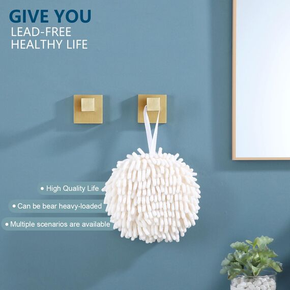 KOKOSIRI B1010BG-P2 Handtuchhaken, Wandhalterung, quadratisch, Kleiderhaken, Badezimmer, Küche, Garage, strapazierfähig, Wandmontage, SUS 304 Edelstahl, gebürstetes Gold, B1010BG-P2