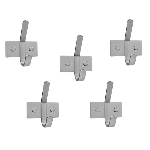 SAYONEYES Gebürstete Nickel-Wandhaken, strapazierfähige SUS304-Edelstahl-Doppelwandhaken, Badezimmer-, Eingangsbereich-Haken zum Aufhängen von Handtüchern, Taschen, Schlüsseln, Jacke, 5er-Pack