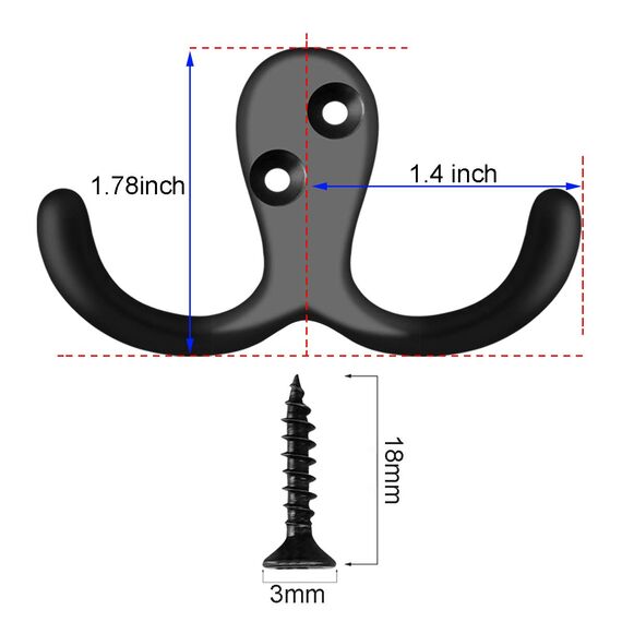 28 Stück robuste Doppelzinken-Kleiderhaken, Wandmontage mit 56 Schrauben, Retro-Doppelhaken, Utility-Haken für Mantel, Schal, Tasche, Handtuch, Schlüssel, Kappe, Tasse, Hut