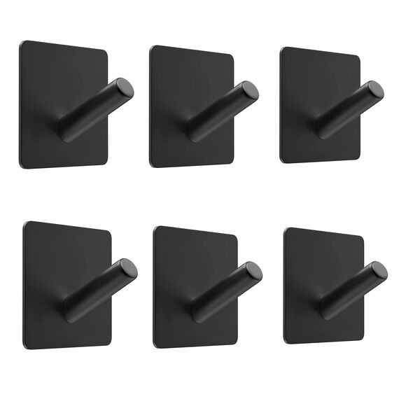 SAYONEYES Selbstklebende Handtuchhaken für Badezimmer, Wandtür, mattschwarz, SUS304 Edelstahl, starke Streifen, zum Aufkleben auf 3M-Wandhaken zum Aufhängen von Mantel, Hut, Tasche, Schlüssel, Jacke,