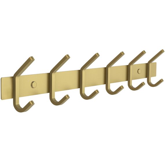 SAYONEYES Wandgarderobe aus gebürstetem Gold mit 6 Doppelhaken zum Aufhängen - 43,2 cm Heavy Duty SUS304 Edelstahl Rustikale Garderobenhaken - Hut, Kleidung, Geldbörse, Handtuch Wandhaken - 1 Packung