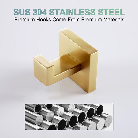 KOKOSIRI B1010BG-P2 Handtuchhaken, Wandhalterung, quadratisch, Kleiderhaken, Badezimmer, Küche, Garage, strapazierfähig, Wandmontage, SUS 304 Edelstahl, gebürstetes Gold, B1010BG-P2