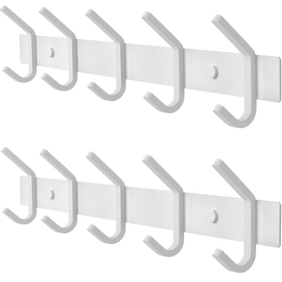 SAYONEYES Garderobenleiste zur Wandmontage, 38,1-cm-Edelstahl-Hakenleiste mit 5 strapazierfähigen Doppelhaken, für Eingangsbereich, Badezimmer, Schlafzimmer, Handtuch-, Hut-Organizer, Weiß, 2er-Pack