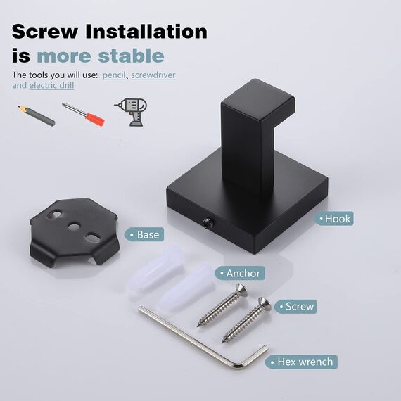 KOKOSIRI Handtuchhaken Badezimmer-Zubehör Eisenwaren Bademantel-Haken Edelstahl 3 Stück Wandhaken Küche Haushalt Mattschwarz B1010BK-P3