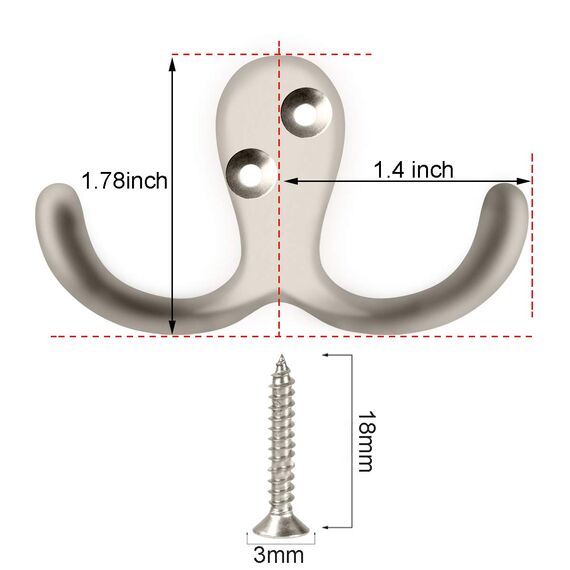 IBosins 8 Stück robuste Kleiderhaken mit doppelter Zinke, Wandmontage mit 16 Schrauben, Retro-Doppel-Kleiderhaken, Mehrzweckhaken für Mantel, Schal, (silberfarben)