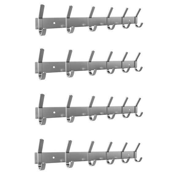 Garderobenleiste zur Wandmontage, gebürstetes Nickel, 43,2-cm-Edelstahl-Hakenleiste, 6 strapazierfähige Doppelhaken, für Eingangsbereich, Badezimmer, Schlafzimmer, Handtuch-, Hut-Organizer, 4er-Pack