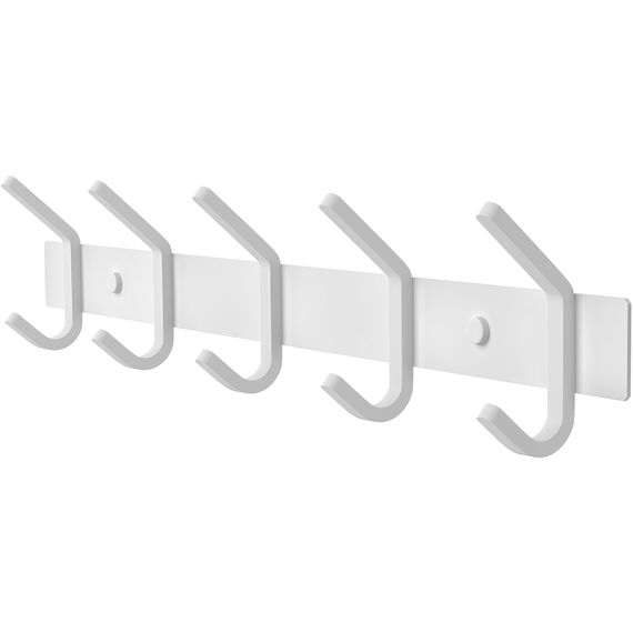 SAYONEYES Garderobenleiste zur Wandmontage, 38,1-cm-Edelstahl-Hakenleiste mit 5 strapazierfähigen Doppelhaken, für Eingangsbereich, Badezimmer, Schlafzimmer, Handtuch-, Hut-Organizer, Weiß