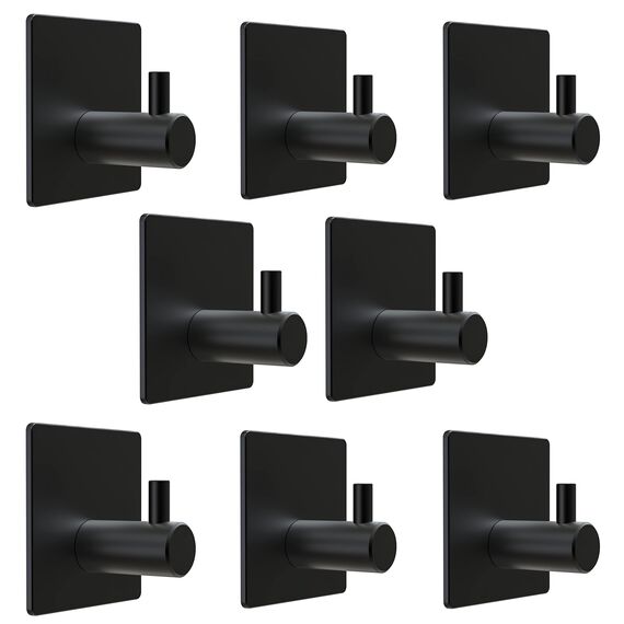 SAYONEYES Selbstklebende Handtuchhaken für Badezimmer, Wandtür, mattschwarz, SUS304 Edelstahl, starke Streifen, zum Aufkleben auf 3M-Wandhaken zum Aufhängen von Mantel, Hut, Tasche, Schlüssel, Jacke