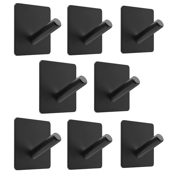 SAYONEYES Selbstklebende Handtuchhaken für Badezimmer, Wandtür, mattschwarz, SUS304 Edelstahl, starke Streifen, zum Aufkleben auf 3M-Wandhaken zum Aufhängen von Mantel, Hut, Tasche, Schlüssel, Jacke