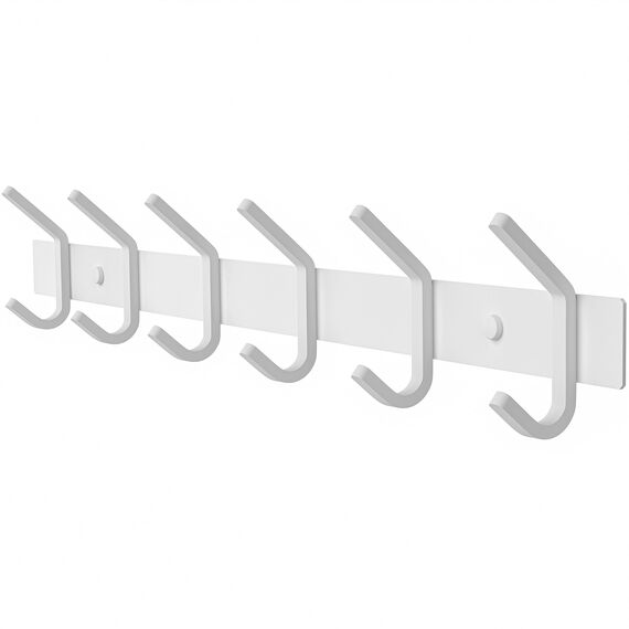 SAYONEYES Garderobenleiste zur Wandmontage, 43,2-cm-Edelstahl-Hakenleiste mit 6 strapazierfähigen Doppelhaken, für Eingangsbereich, Badezimmer, Schlafzimmer, Handtuch-, Hut-Organizer, Weiß