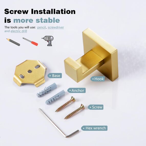 KOKOSIRI B1010BG-P2 Handtuchhaken, Wandhalterung, quadratisch, Kleiderhaken, Badezimmer, Küche, Garage, strapazierfähig, Wandmontage, SUS 304 Edelstahl, gebürstetes Gold, B1010BG-P2