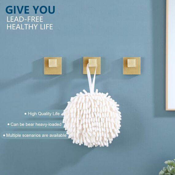 KOKOSIRI Bademantelhaken, Wandhalterung, quadratisch, Handtuchhaken, Kleiderhaken, Badezimmer, Küche, Garage, strapazierfähig, SUS 304 Edelstahl, 3 Stück, gebürstetes Gold, B1010BG-P3