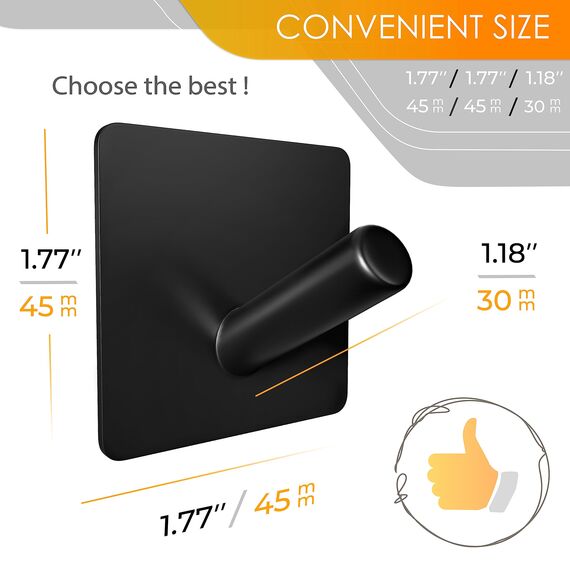 SAYONEYES Selbstklebende Handtuchhaken für Badezimmer, Wandtür, mattschwarz, SUS304 Edelstahl, starke Streifen, zum Aufkleben auf 3M-Wandhaken zum Aufhängen von Mantel, Hut, Tasche, Schlüssel, Jacke