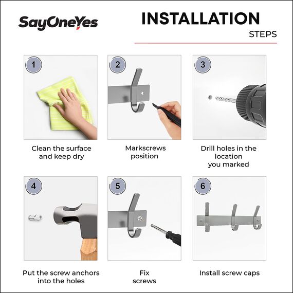 SAYONEYES Garderobenleiste Wandmontage mit 3 Kleiderhaken zum Aufhängen - 22,9 cm Heavy Duty SUS304 Edelstahl Gebürstete Oberfläche Wasserdicht - Wandhaken Rack für Badezimmer Küche Eingang (Silber)
