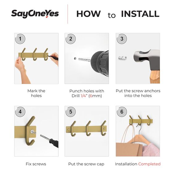 SAYONEYES Gebürstete Gold Kleine Garderobenleiste Wandhalterung - 9 Zoll Edelstahlstange mit 3 Doppelgarderobenhaken für Eingangsbereich, Badezimmer, Schlafzimmer, Küche - Moderne Gold Hakenleiste für