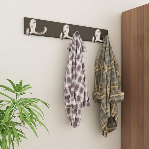 IBosins 16 robuste Doppelzinken-Kleiderhaken zur Wandmontage mit 32 Schrauben, Retro-Doppelhaken für Mantel, Schal, Tasche, Handtuch, Schlüssel, Kappe, Tasse, Hut (silberfarben)