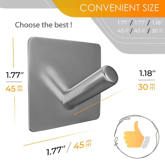 SAYONEYES Handtuchhaken aus gebürstetem Nickel, selbstklebend, für Badezimmer, Wandtür, SUS304 Edelstahl, starke Streifen, kleben auf 3M-Wandhaken zum Aufhängen von Mantel, Hut, Tasche, Schlüssel,