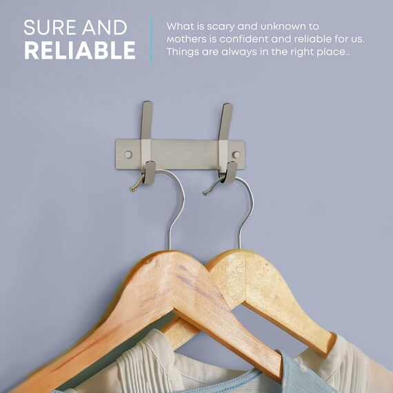 Kleine Garderobenleiste zur Wandmontage, gebürstetes Nickel, 15,2-cm-Edelstahl-Hakenleiste mit 2 strapazierfähigen Doppelhaken, für Eingangsbereich, Badezimmer, Schlafzimmer, Hut-Organizer, 2er-Pack