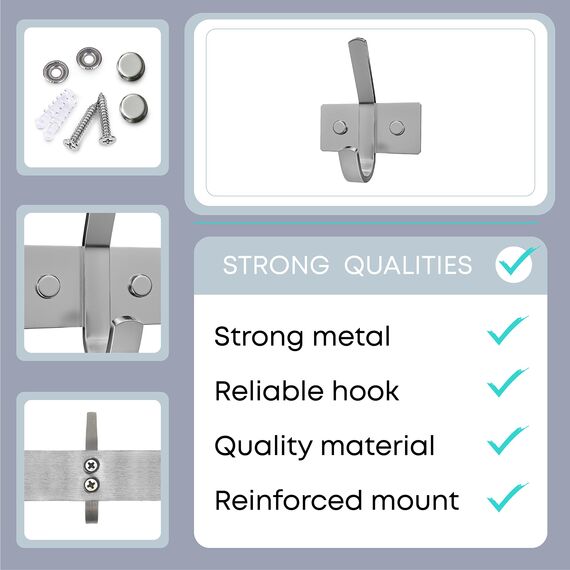 SAYONEYES Gebürstete Nickel-Wandhaken, strapazierfähige SUS304-Edelstahl-Doppelwandhaken, Badezimmer-, Eingangsbereich-Haken zum Aufhängen von Handtüchern, Taschen, Schlüsseln, Jacke, 5er-Pack