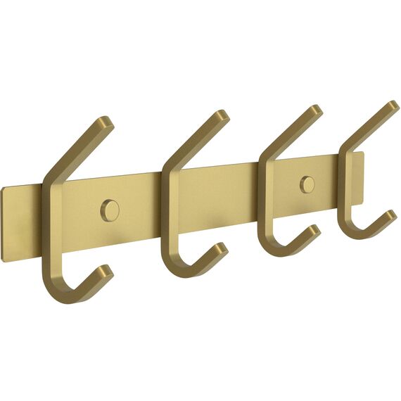 SAYONEYES Wandgarderobe Gebürstet Gold - 30,5 cm Edelstahlstange mit 4 Doppelgarderobenhaken für Eingangsbereich, Badezimmer, Schlafzimmer, Küche - Moderne goldene Hakenleiste für Mäntel, Hüte